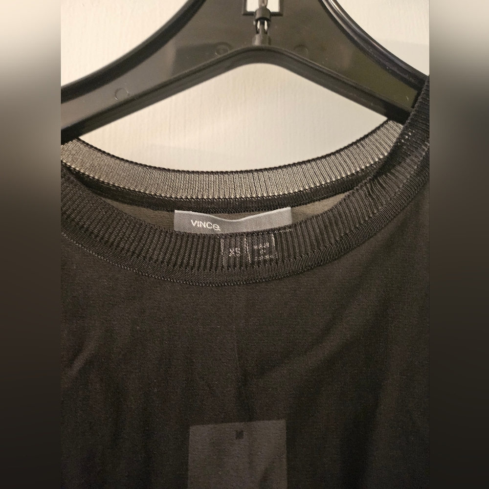 Sheer Vince tunic with ribbed accent trim and longer back, Size XS, full. - Picture 5 of 8
